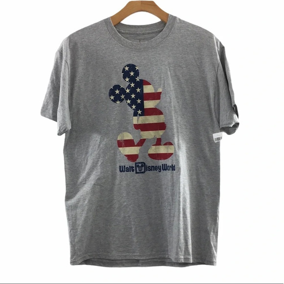 Hanes Disneyland American Flag Mickey Mouse Tee Womens Large Short Sleeve‎ Top - Picture 1 of 11